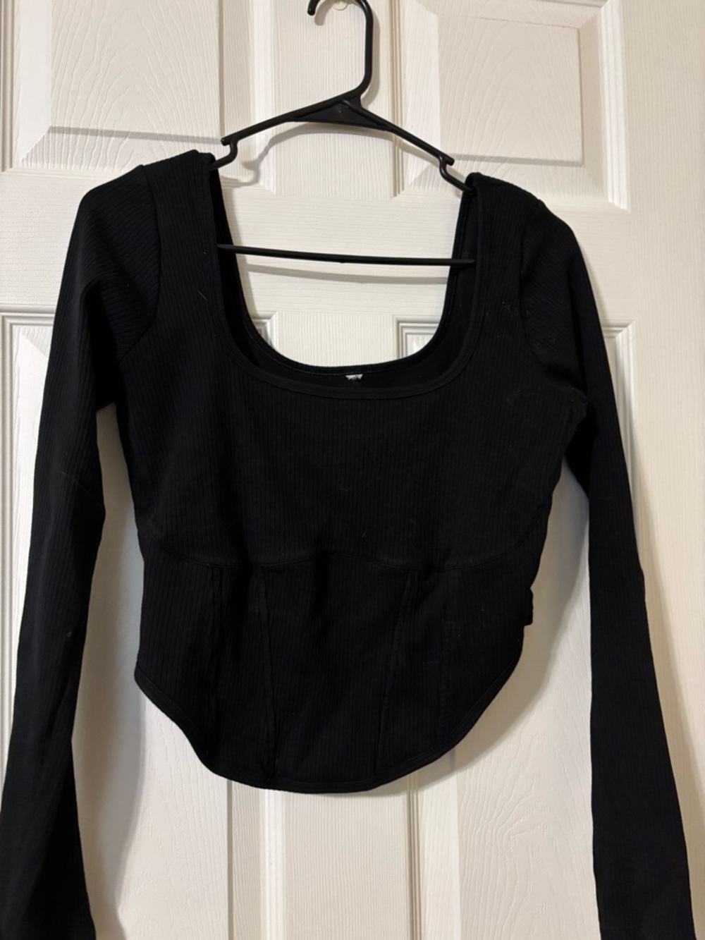 PINK Victoria's Secret Black Ribbed Scoop-Neck Long Sleeve Top